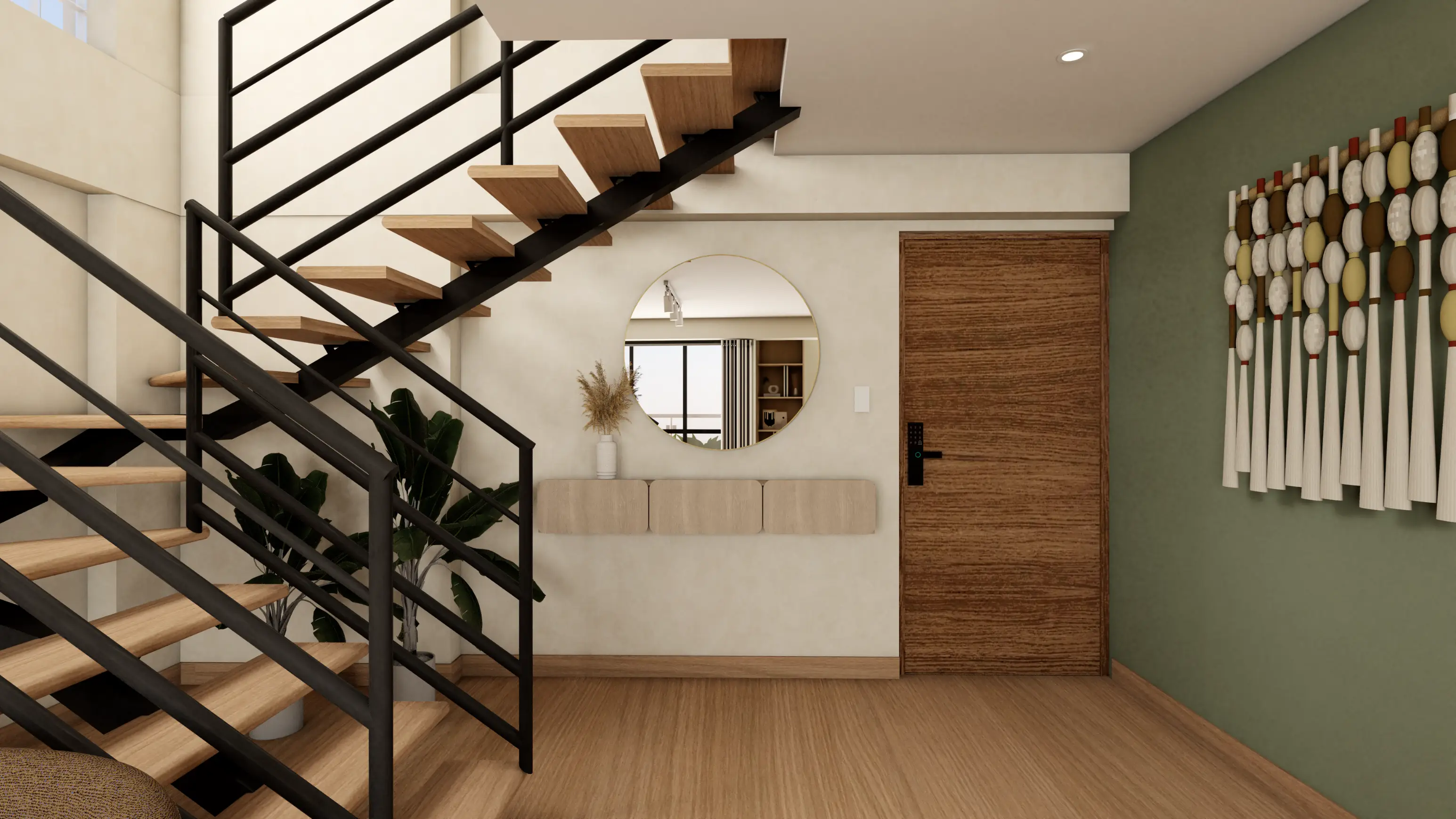 Duplex Huancaro — sala con vegetación abundante y tonos tierra